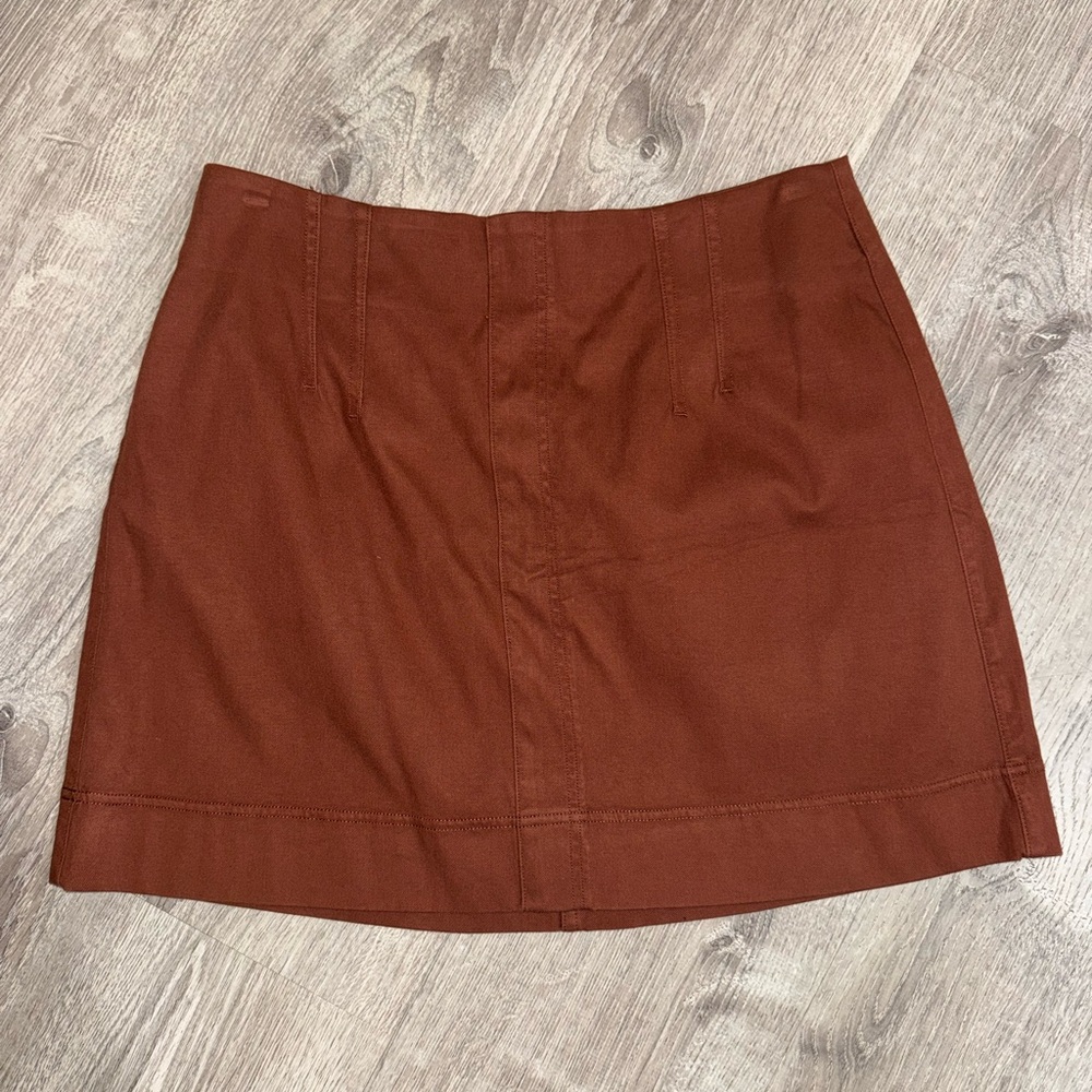 SPANX Stretch Twill Mini Skirt in Chestnut - Size XL